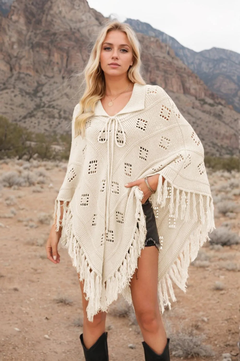Tassel Hem Knit Cover Up Trendsi