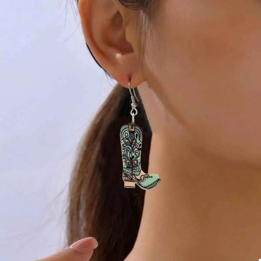 Western Boot Dangle Earrings Green onesize Trendsi