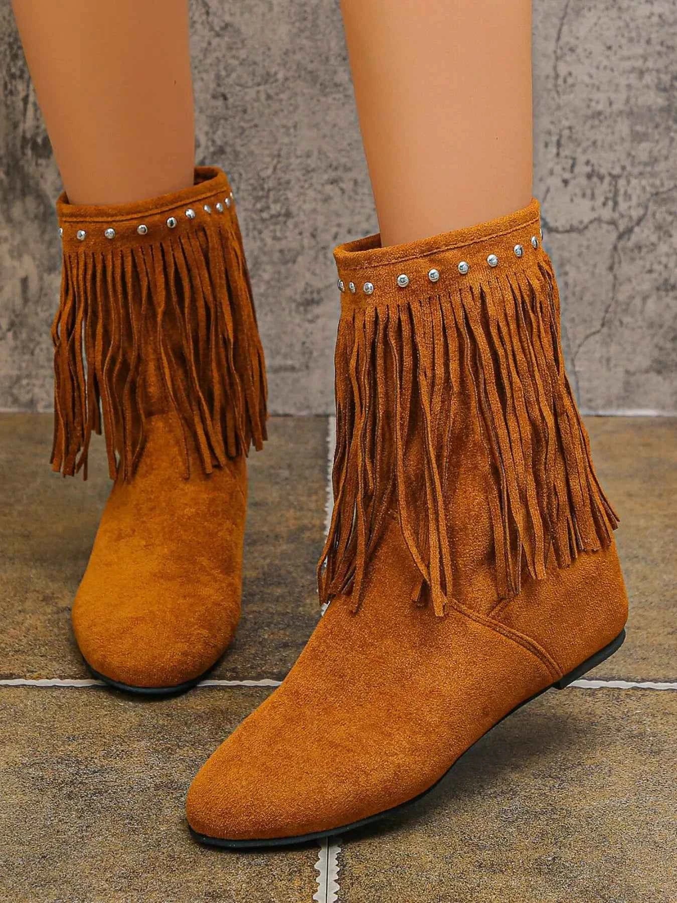 Fringe Boots with Studded Details Trendsi