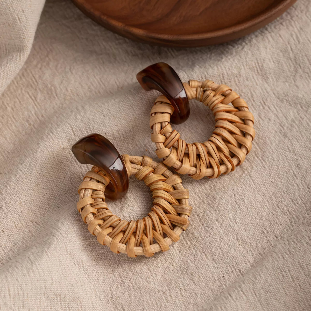 Bohemian Rattan Woven Hoop Earrings Trendsi