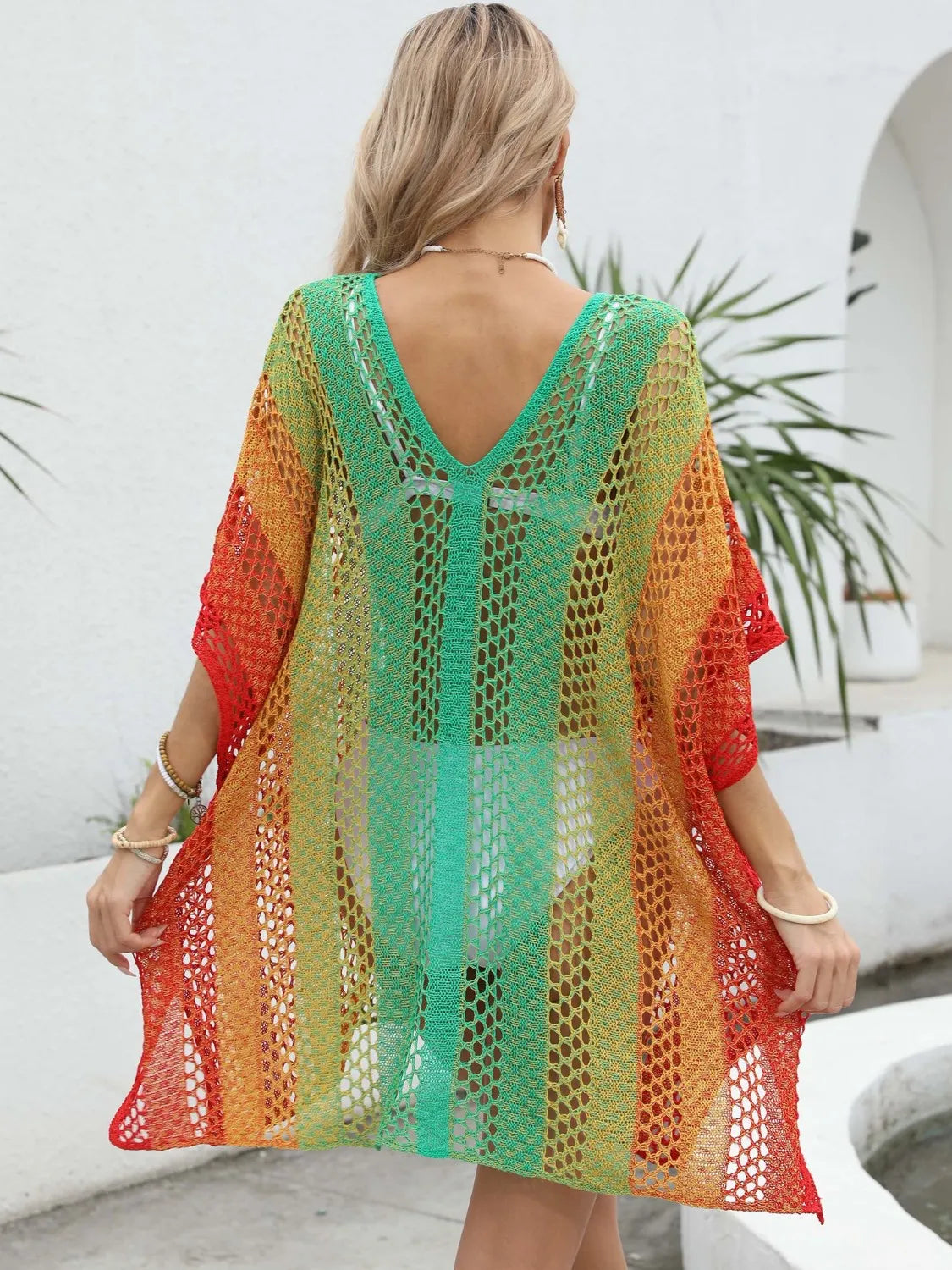 Rainbow Gradient Crochet Beach Cover Up Trendsi