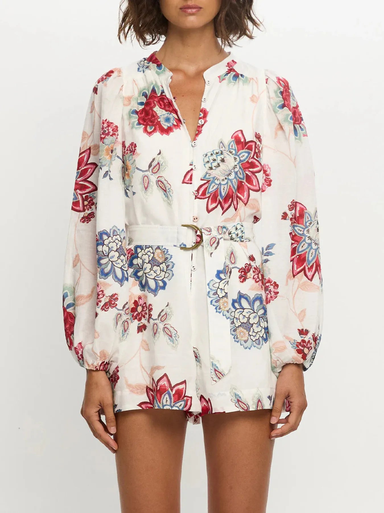 Floral Print Long Sleeve Romper Trendsi
