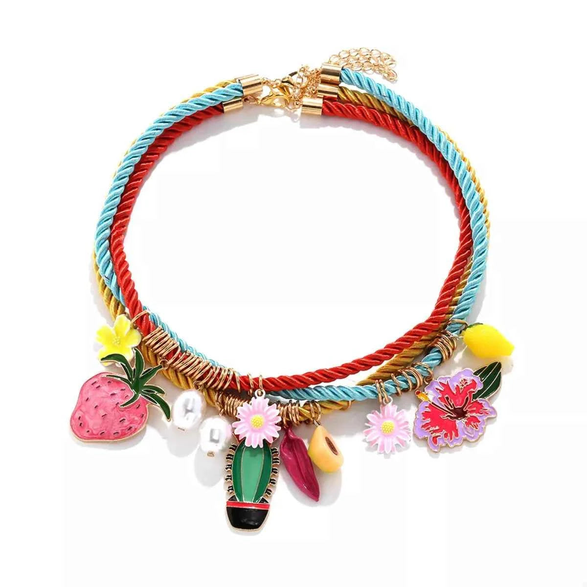 3 Piece Colorful Rope Charm Necklace Trendsi