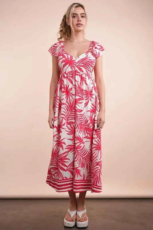 VERY J Tropical Printed Midi Summer Boho Dress Trendsi
