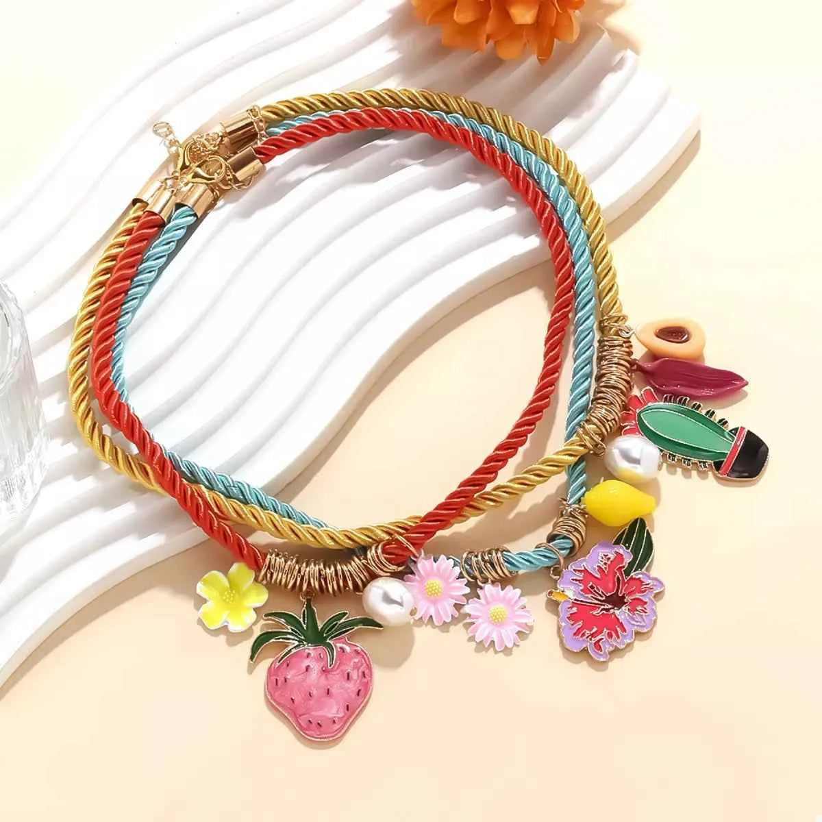 3 Piece Colorful Rope Charm Necklace Color onesize Trendsi