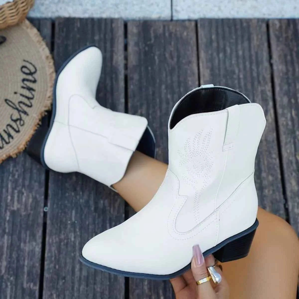 Point Toe Block Heels Boots Trendsi