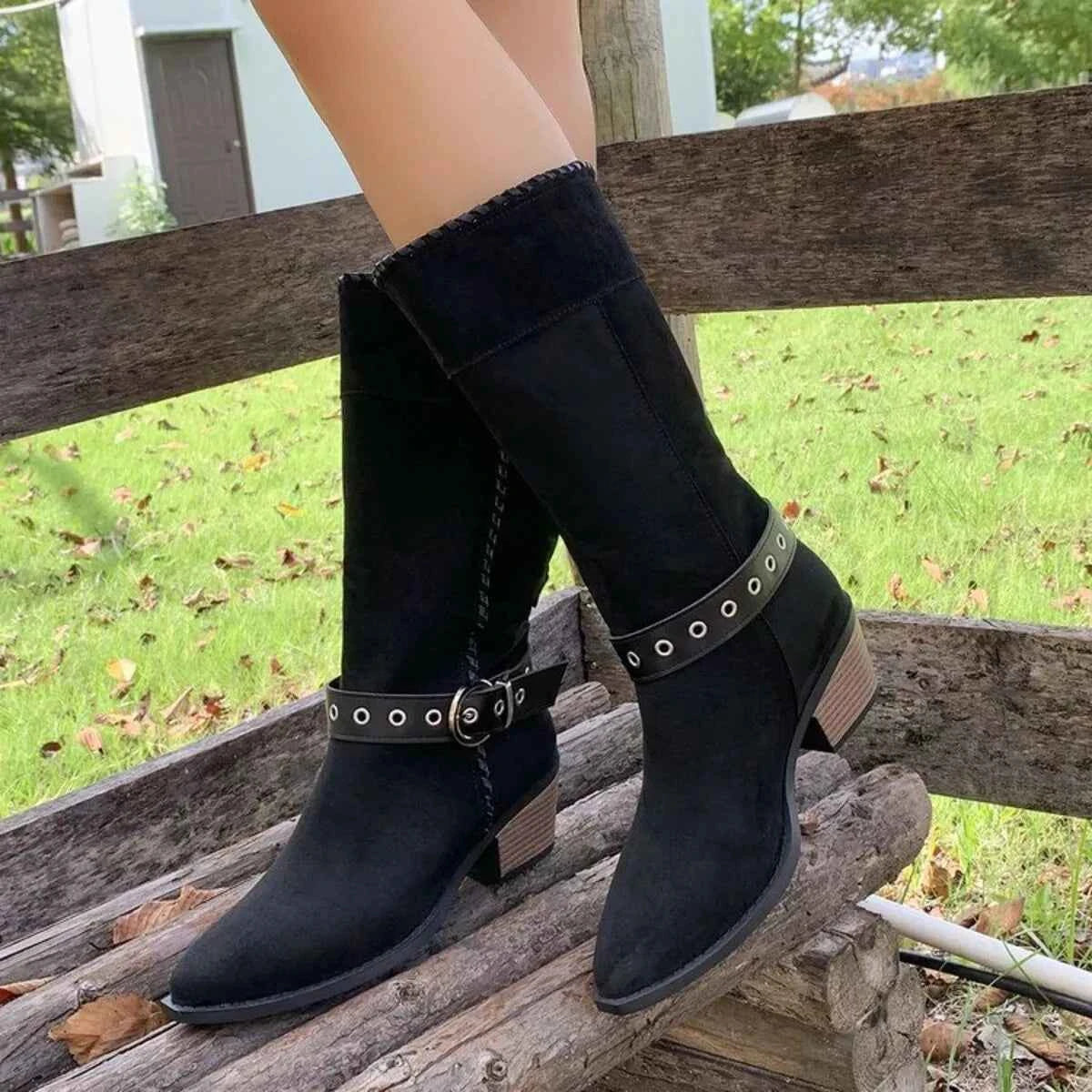 Point Toe Block Heels Boots Trendsi