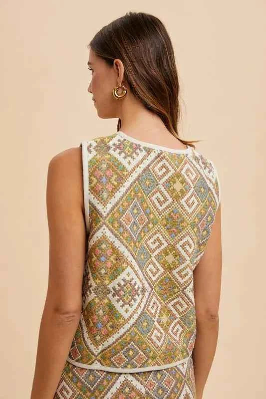 Annie Wear Ethnic Boho Vest - Woven Jacquard Tie Front Design Trendsi