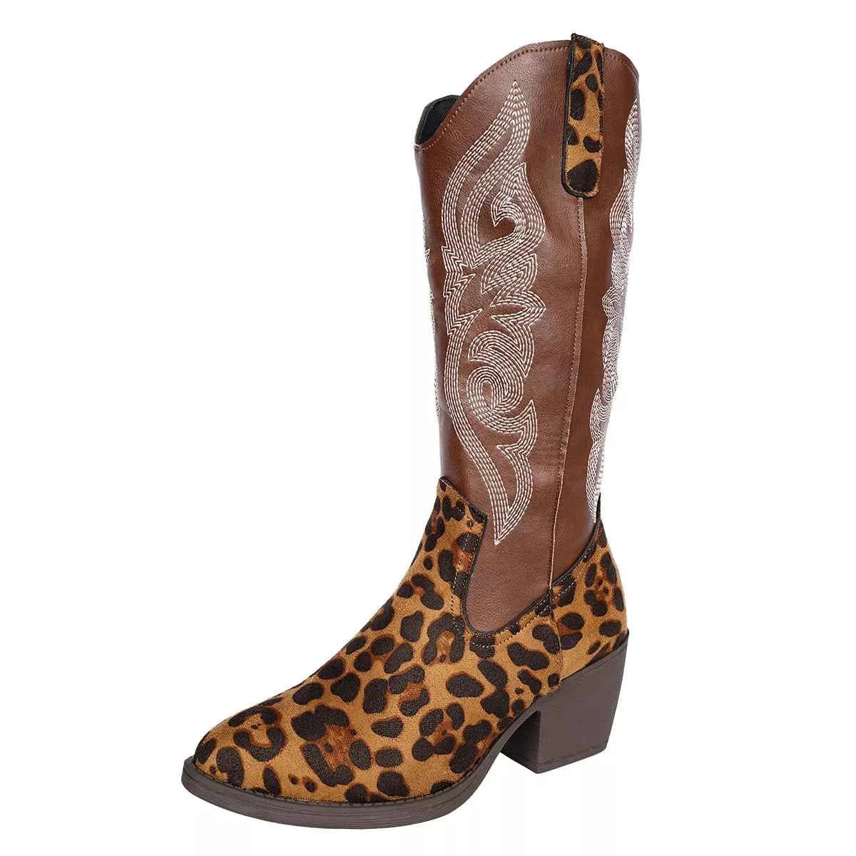 Western Embroidered Mid-Calf Boots Trendsi