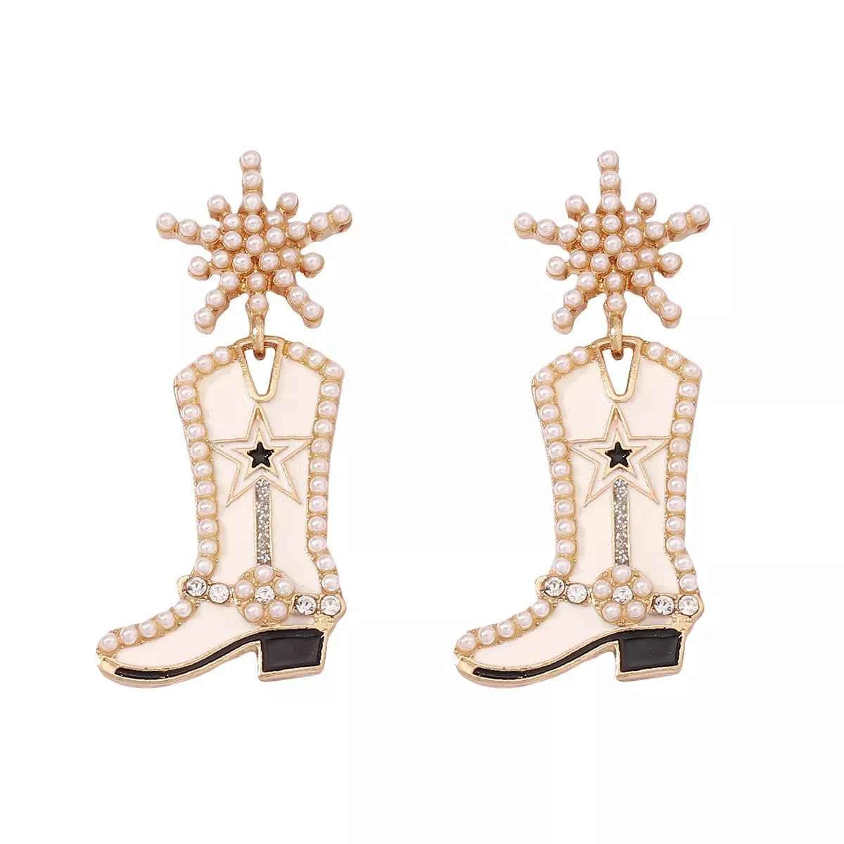 Cowgirl Boot Dangle Earrings Milky White onesize Trendsi