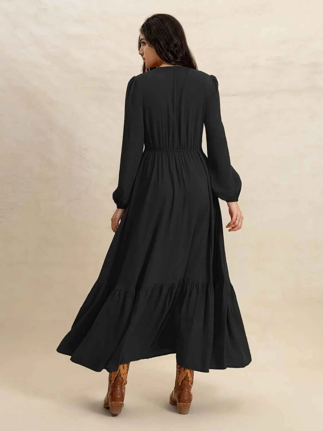 Boho V-Neck Long Sleeve Dress Trendsi