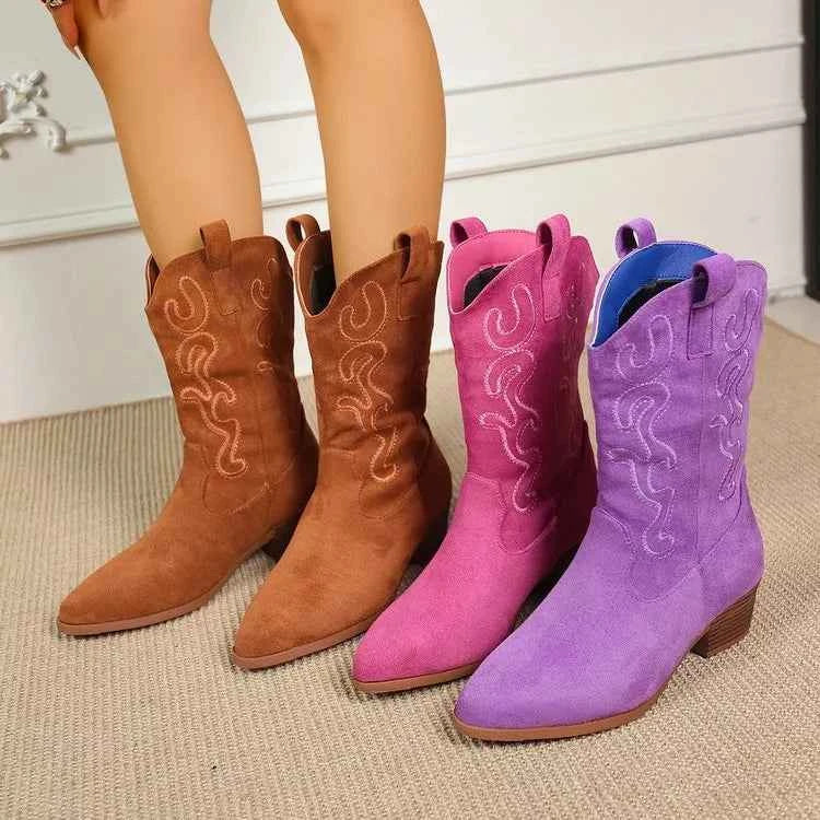 Point Toe Block Heels Boots Trendsi