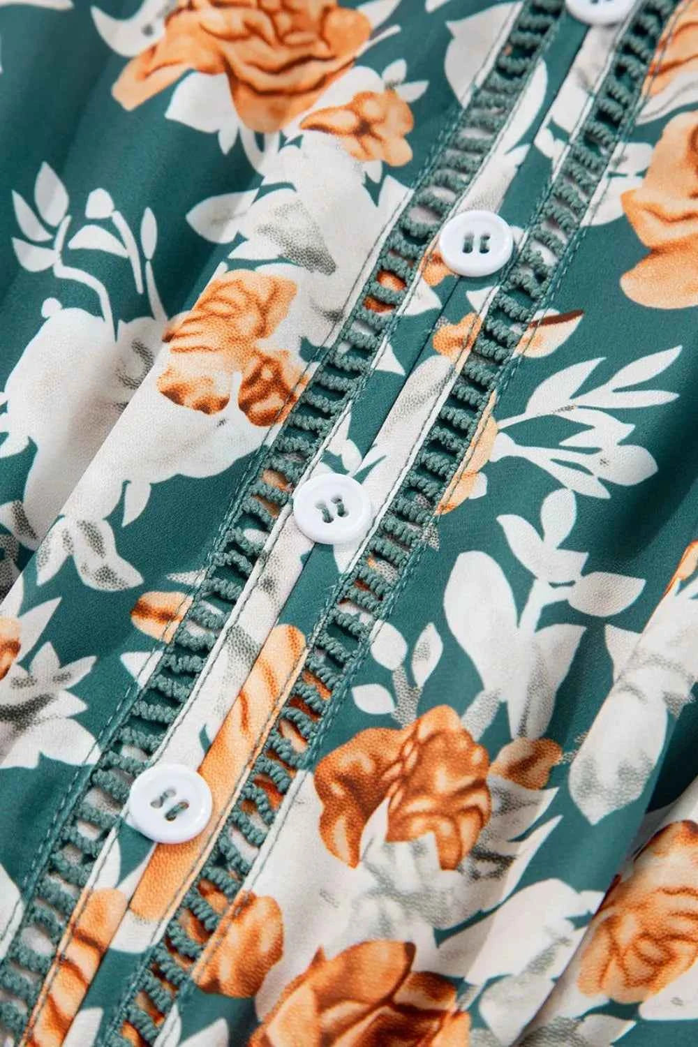 Floral Print Trimmed V Neck Tie Waist Sleeveless Dress Trendsi