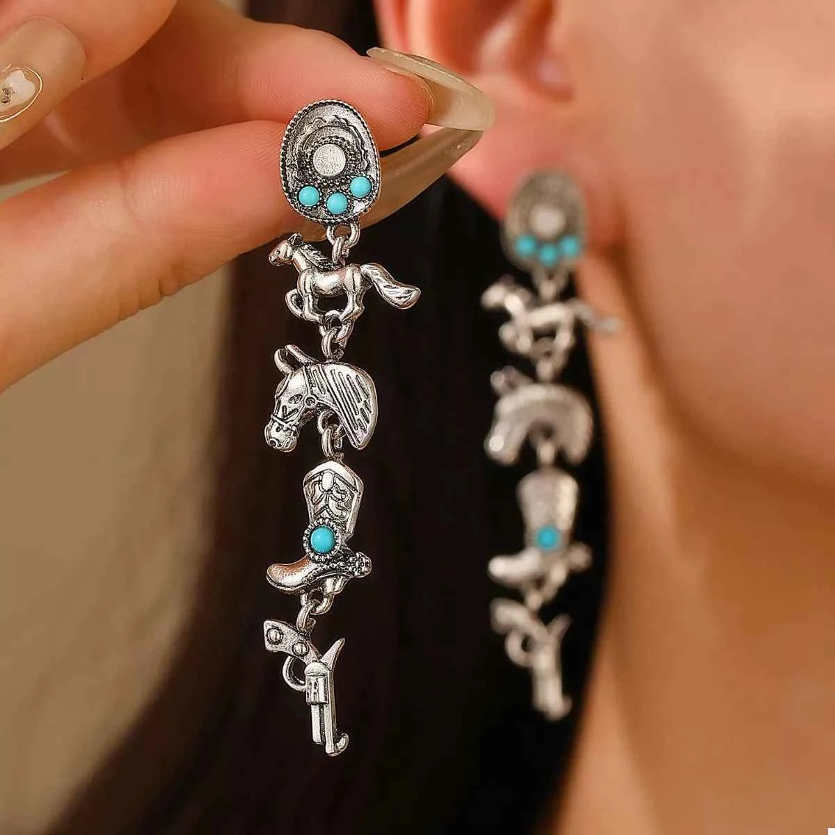 Western Style Turquoise Accent Earrings Trendsi