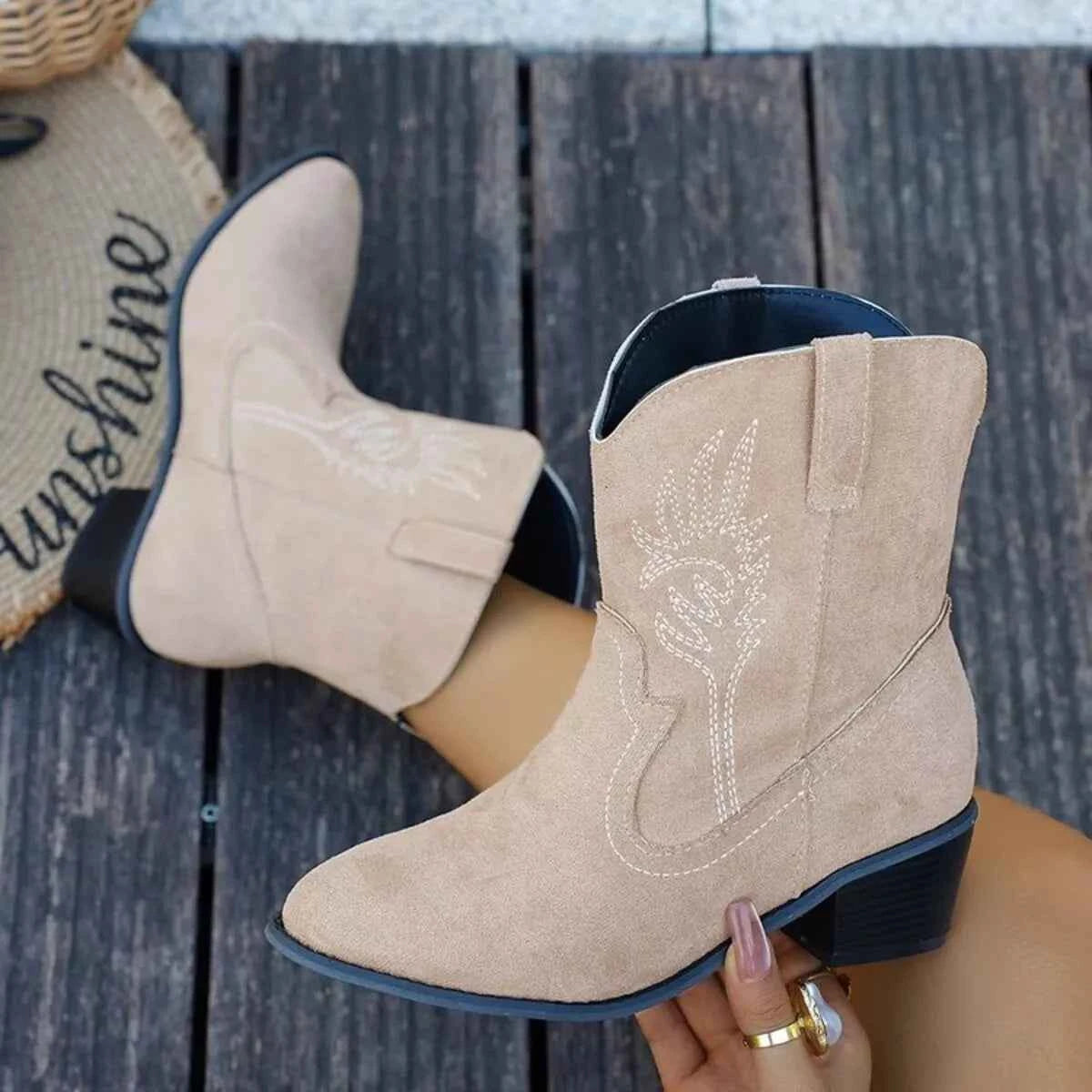 Point Toe Block Heels Boots Trendsi