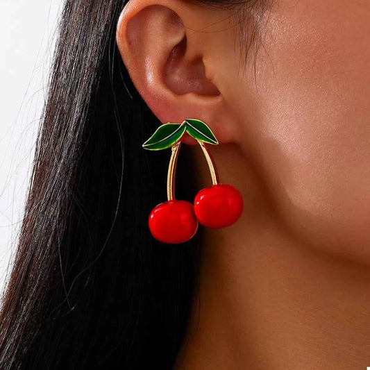 18K Gold-Plated Cherry Earrings Red onesize Trendsi