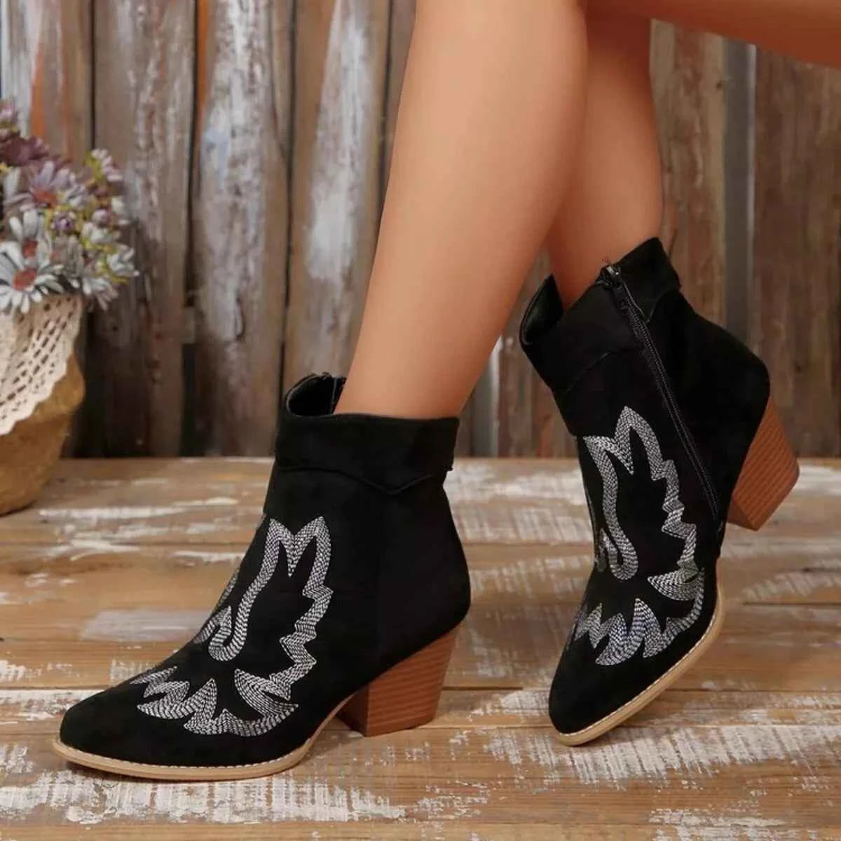 Point Toe Block Heels Boots Trendsi