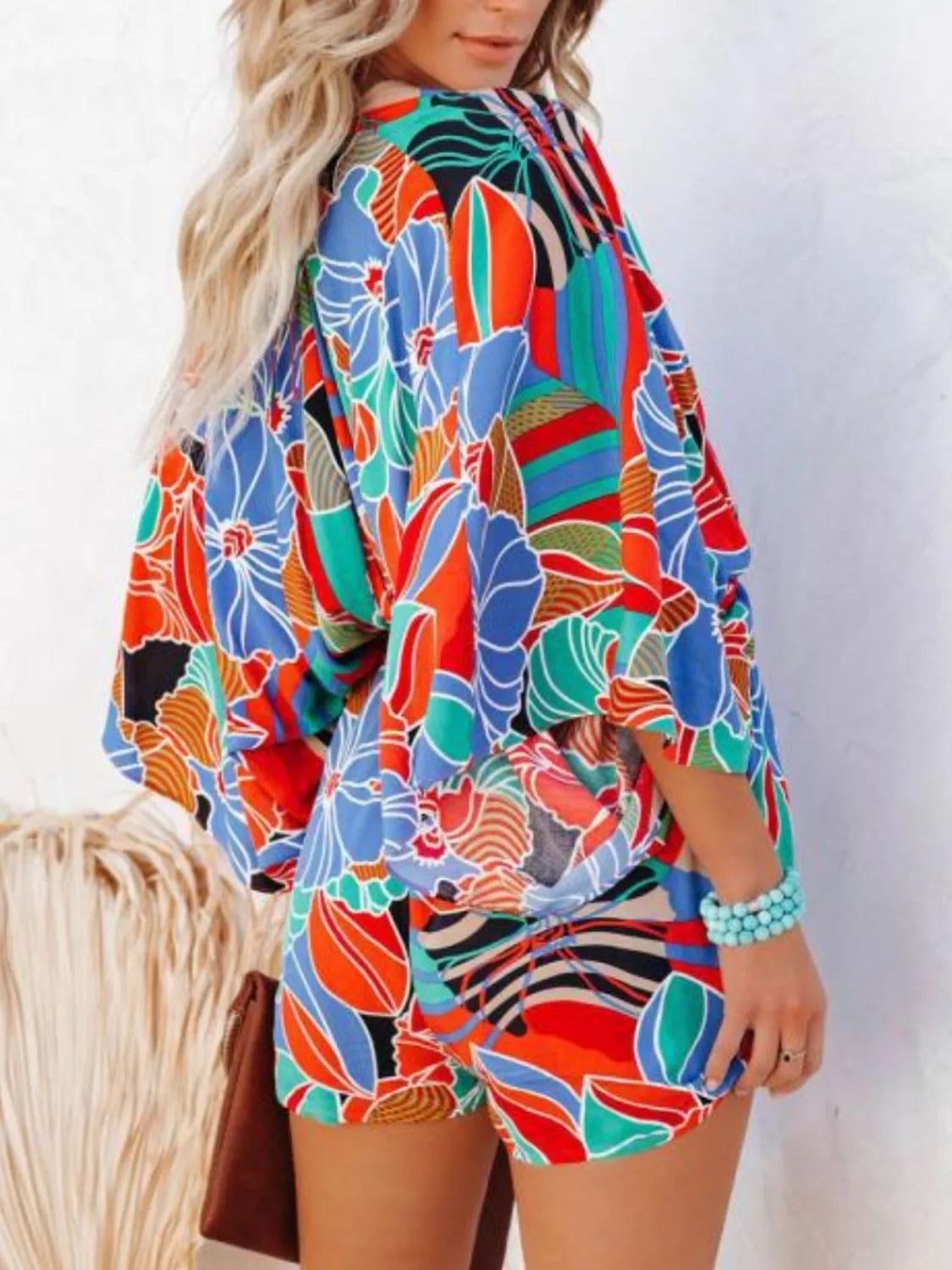 Oversized Tied Back Printed Romper Trendsi