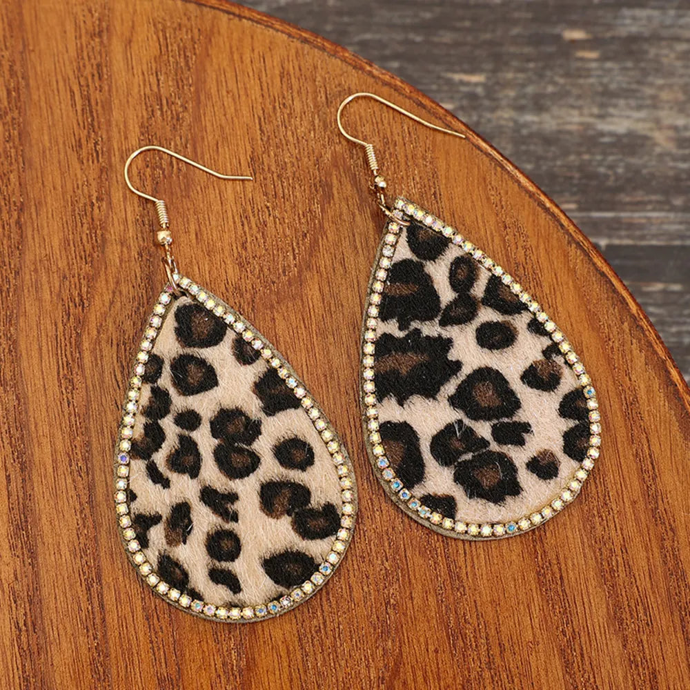 Zircon PU Leopard Teardrop Earrings Trendsi