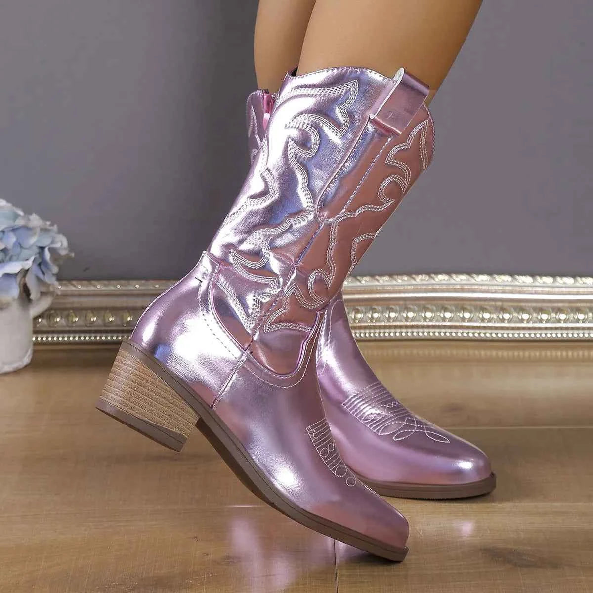 Point Toe Block Heels Boots Trendsi