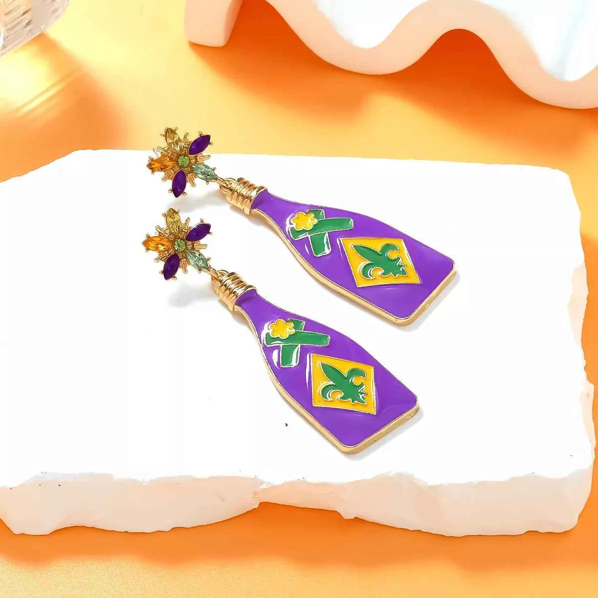 Mardi Gras Bottle Dangle Earrings Color onesize Trendsi