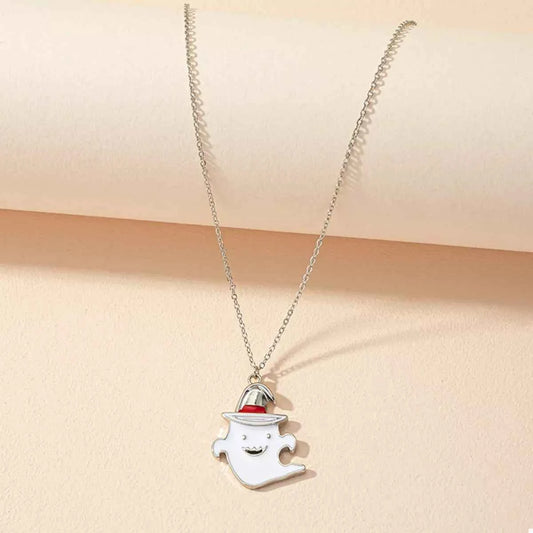 Halloween Cute Ghost Pendant Necklace - Silver Plated Charm Jewelry Silver onesize Trendsi