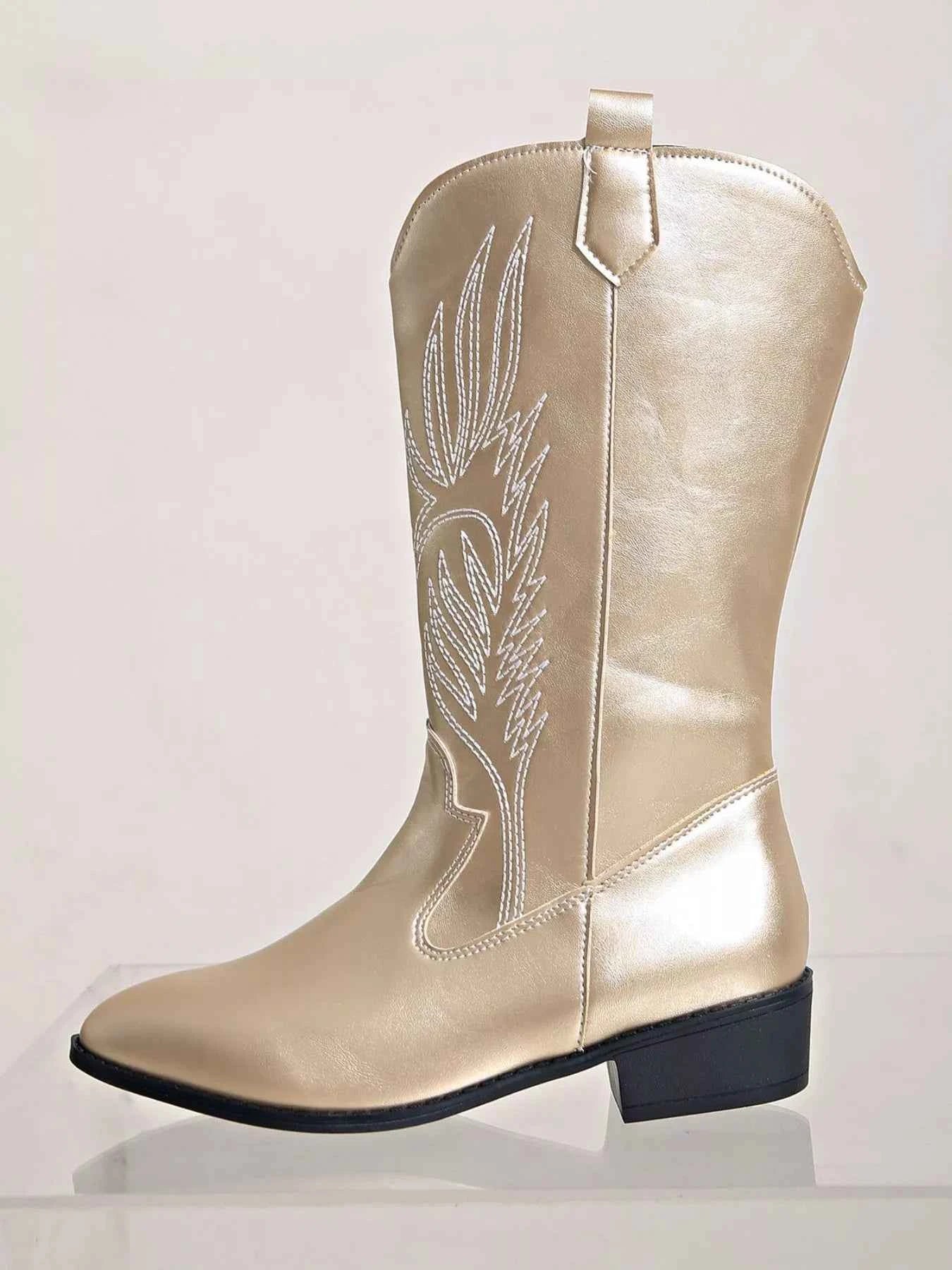 Embroidered Block Heels Boots Trendsi