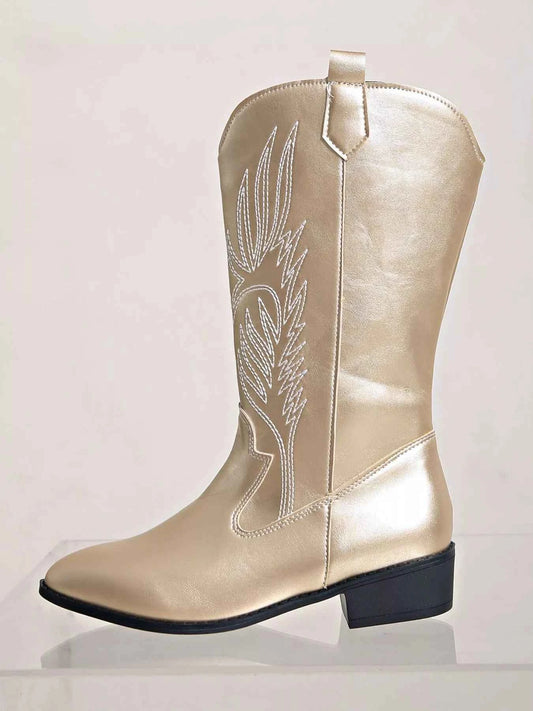 Embroidered Block Heels Boots Trendsi