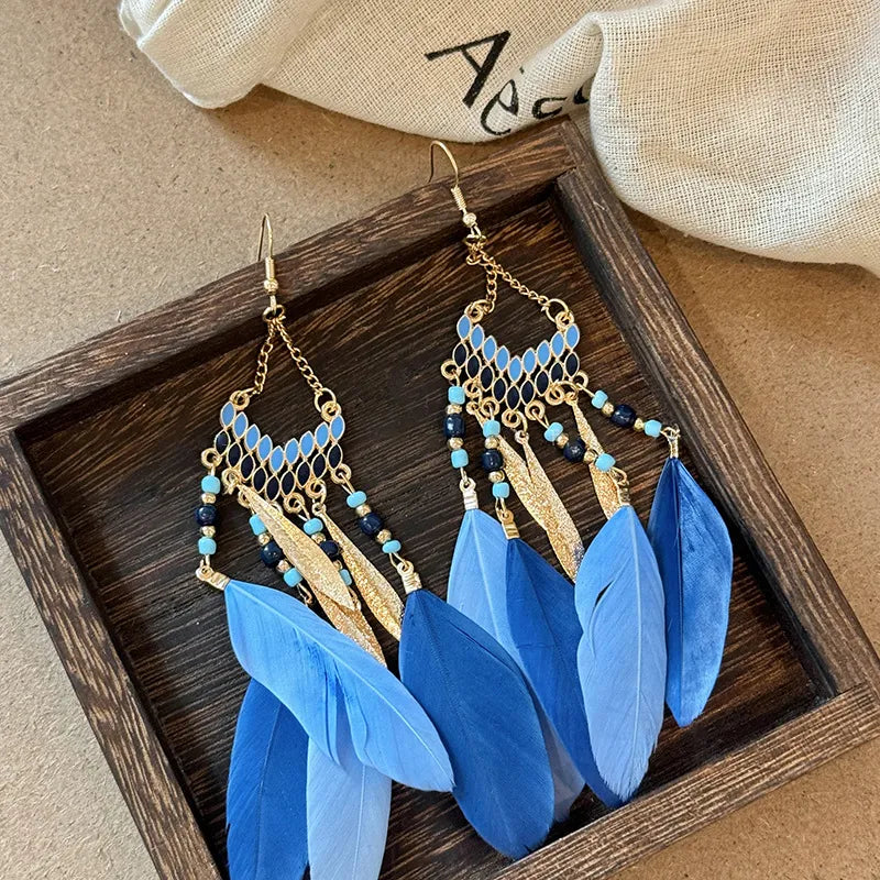 Alloy Rice Bead Dangle Earrings Blue One Size Trendsi