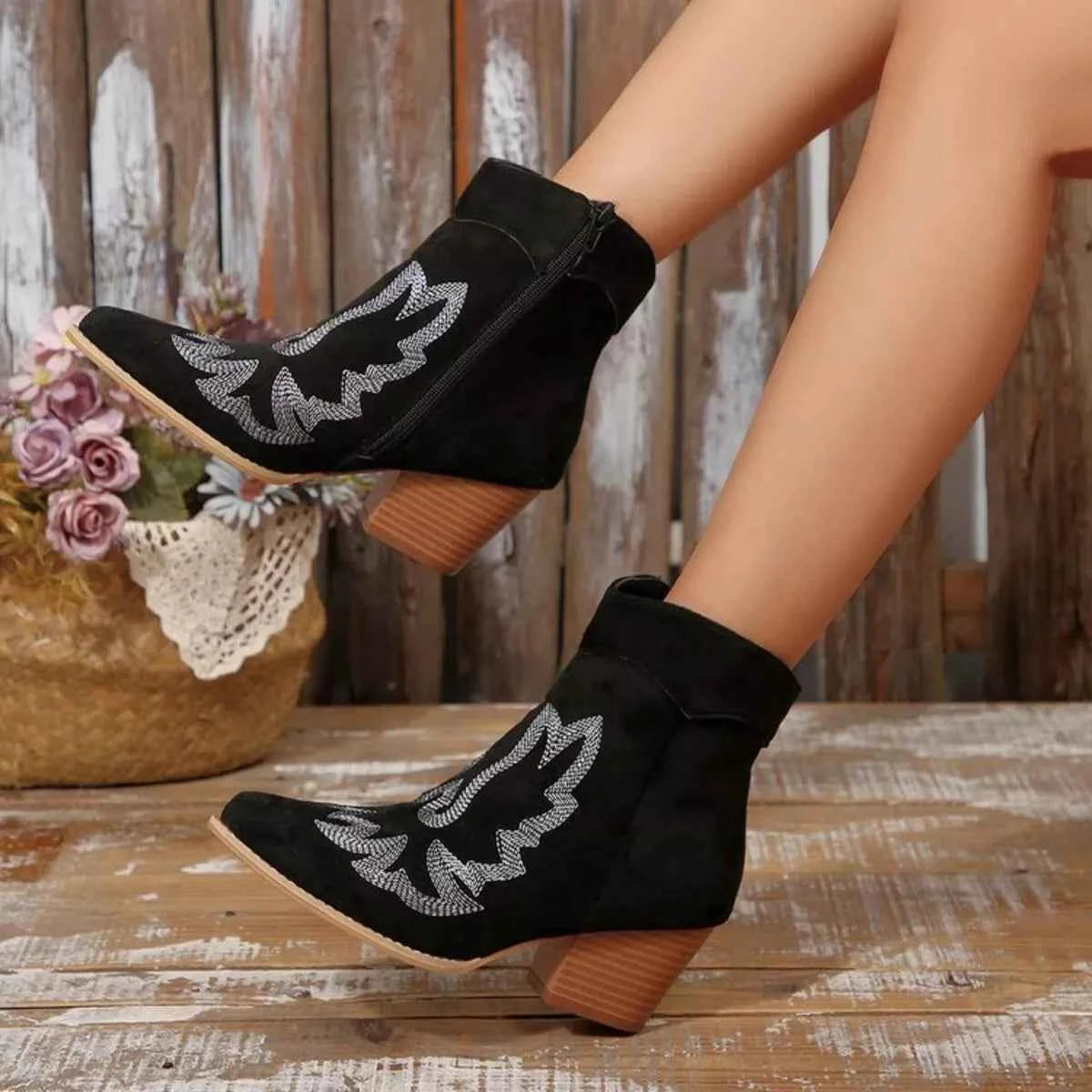 Point Toe Block Heels Boots Trendsi