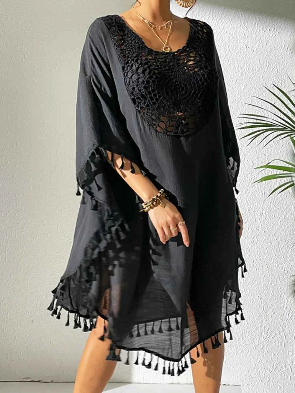 Tassel Cutout Scoop Neck Cover-Up Dress Trendsi