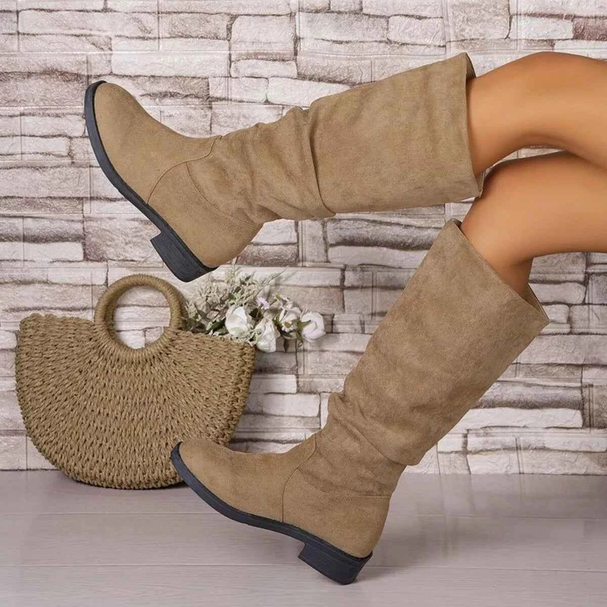 Round Toe Block Heels Boots Trendsi
