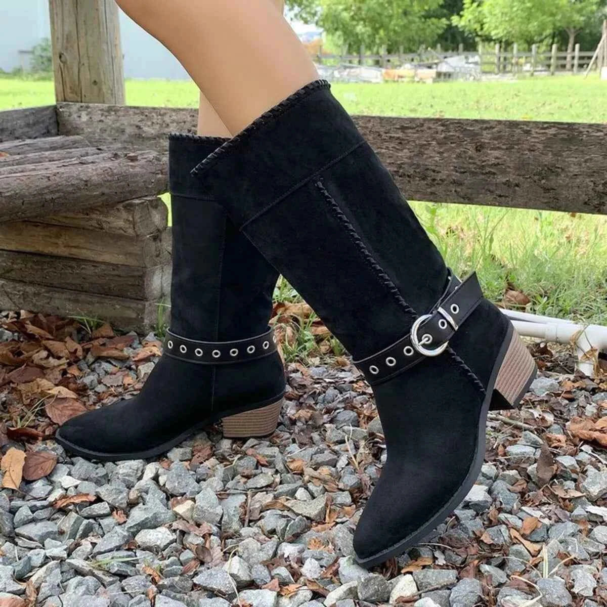 Point Toe Block Heels Boots Trendsi