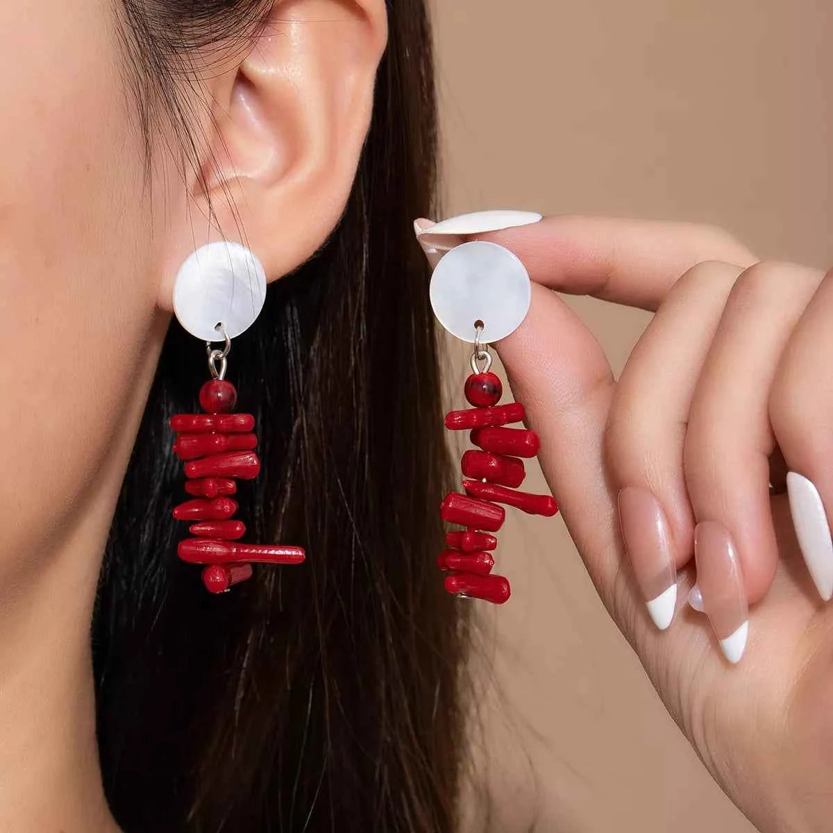 Resin Coral Chip Dangle Earrings Red One Size Trendsi
