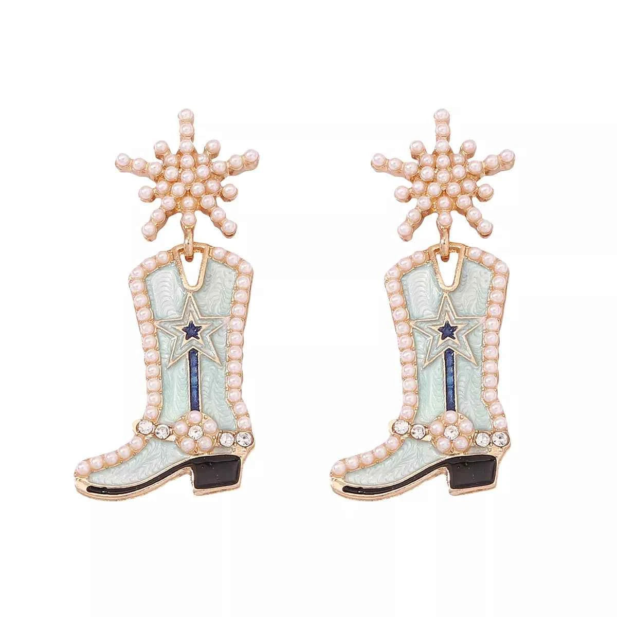 Cowgirl Boot Dangle Earrings Light Blue onesize Trendsi
