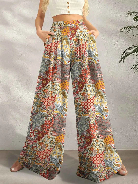 Printed Wide Leg Pants Ochre Trendsi