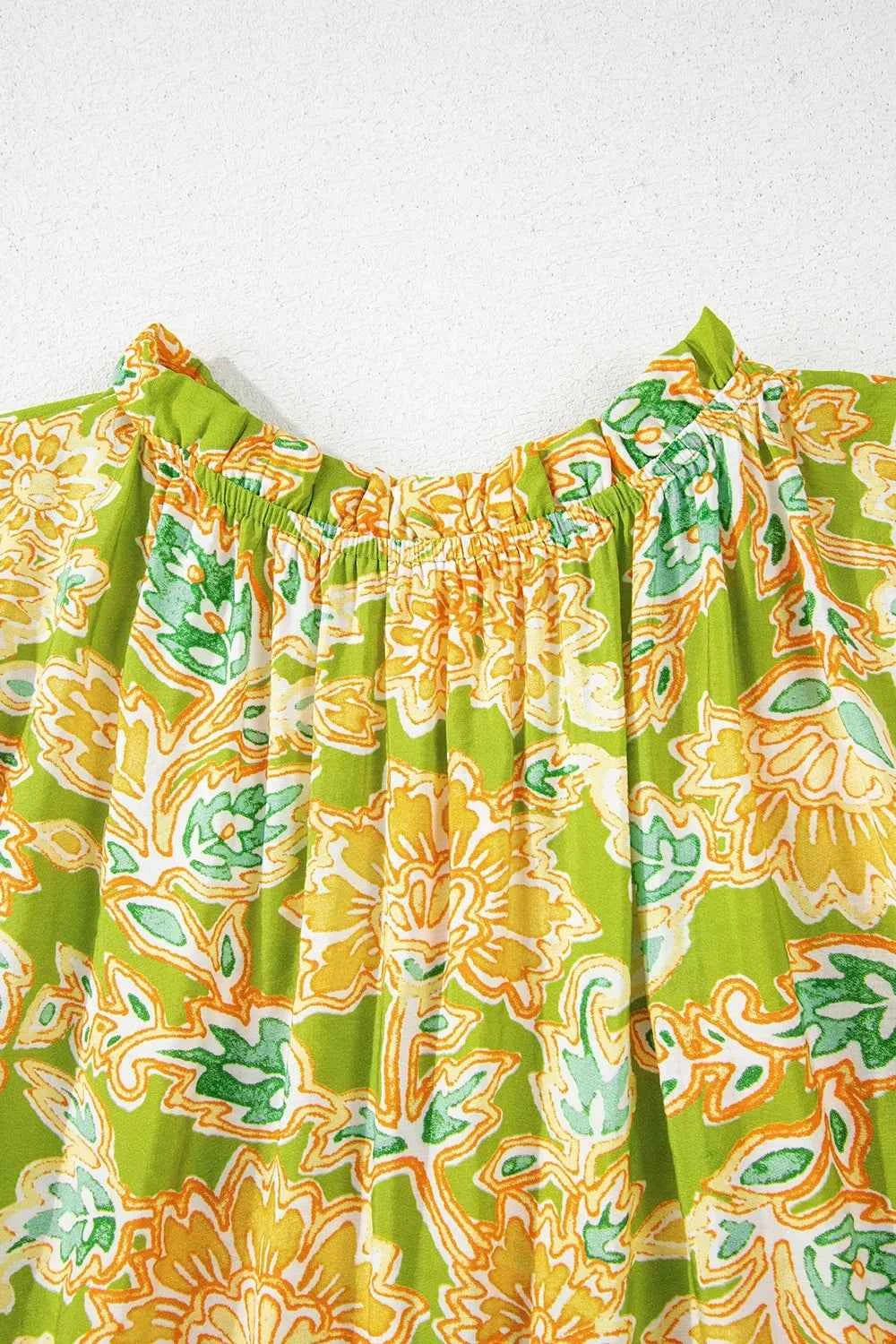 Multicolour Printed Blouse with Contrast Bubble Sleeve Patchwork Trendsi