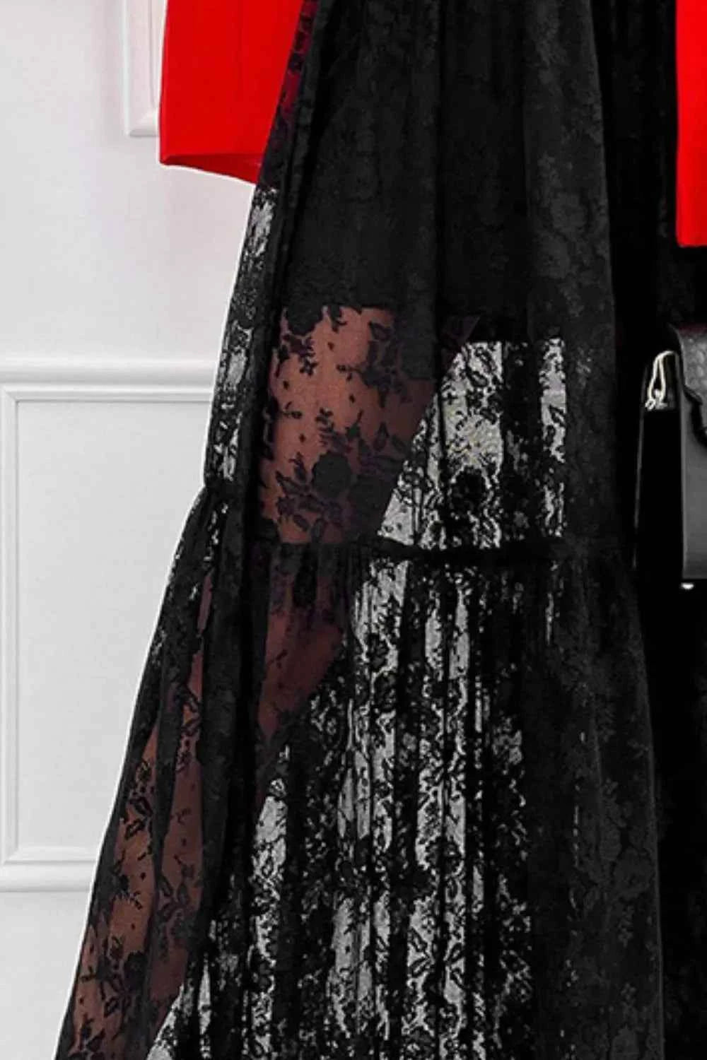 Lace Elastic Waist Maxi Skirt Trendsi